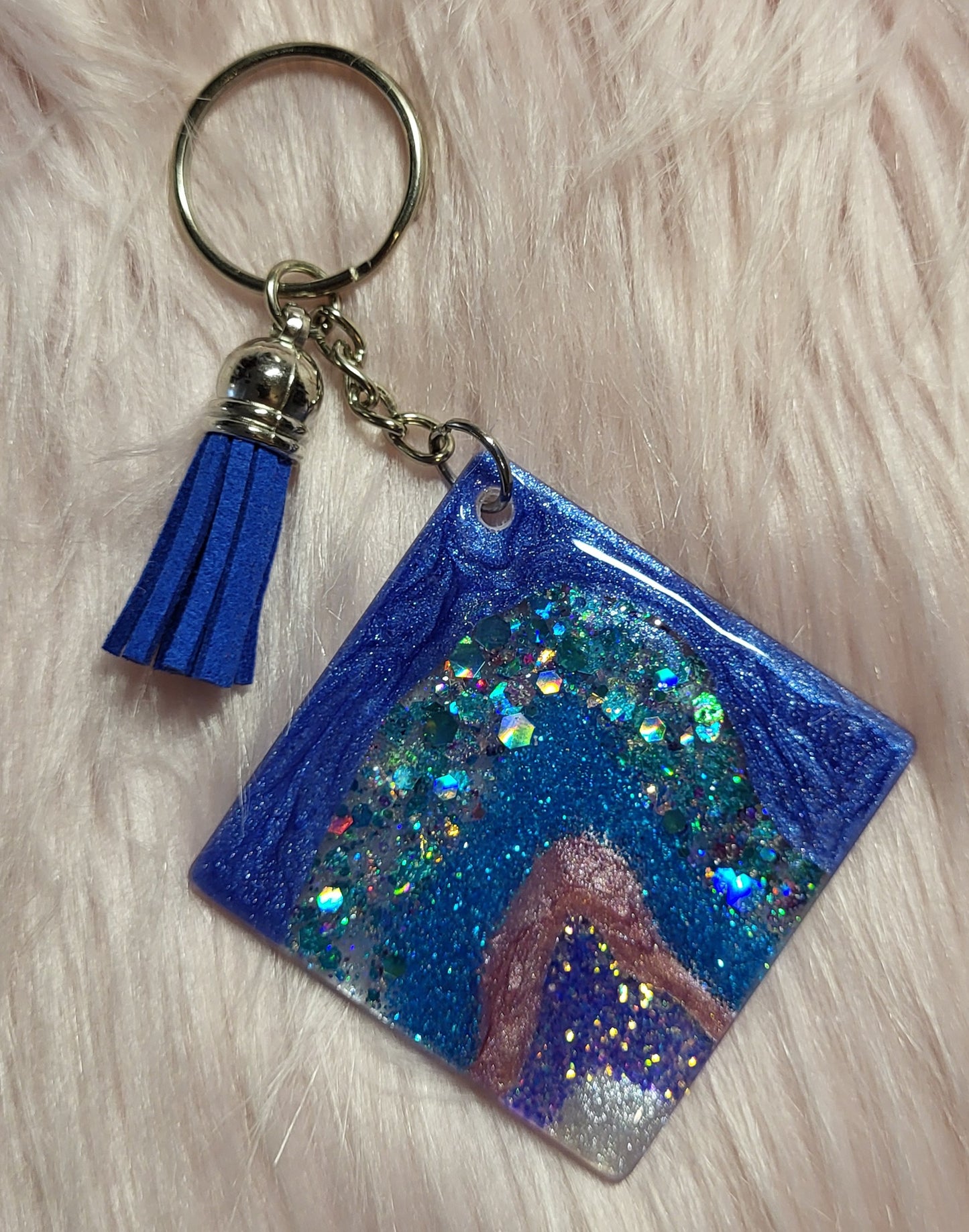 2" SQUARE KEYCHAIN - MULTICOLOR GEODE