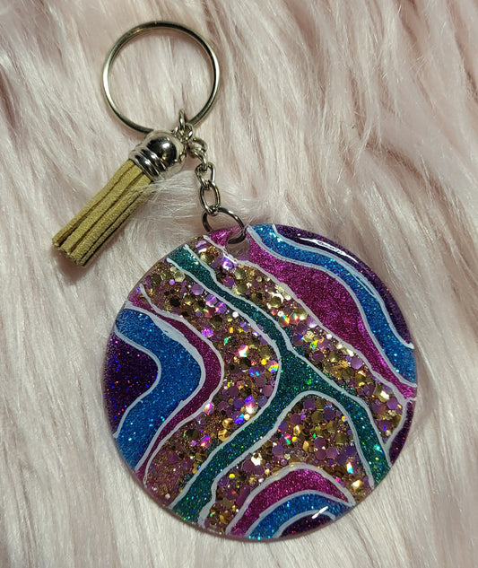 3" ROUND KEYCHAIN - MULTICOLOR GEODE