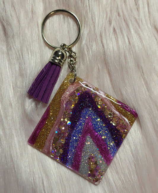 2" SQUARE KEYCHAIN - MULTICOLOR GEODE