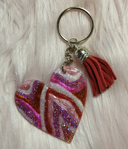 2" HEART KEYCHAIN - RED & PINK GEODE